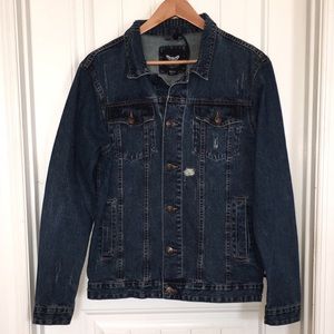 ASOS  BRAVE SOUL women M  JEAN JACKET DARK BLUE, DISTRESSED, BRASS BUTTONS NWOT
